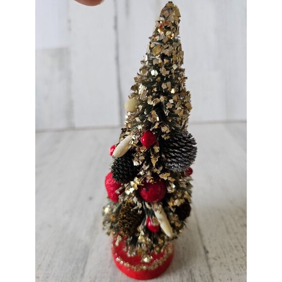 Vintage gold flocked fruit bottle mini tree Xmas pinecone decor - Picture 4 of 12